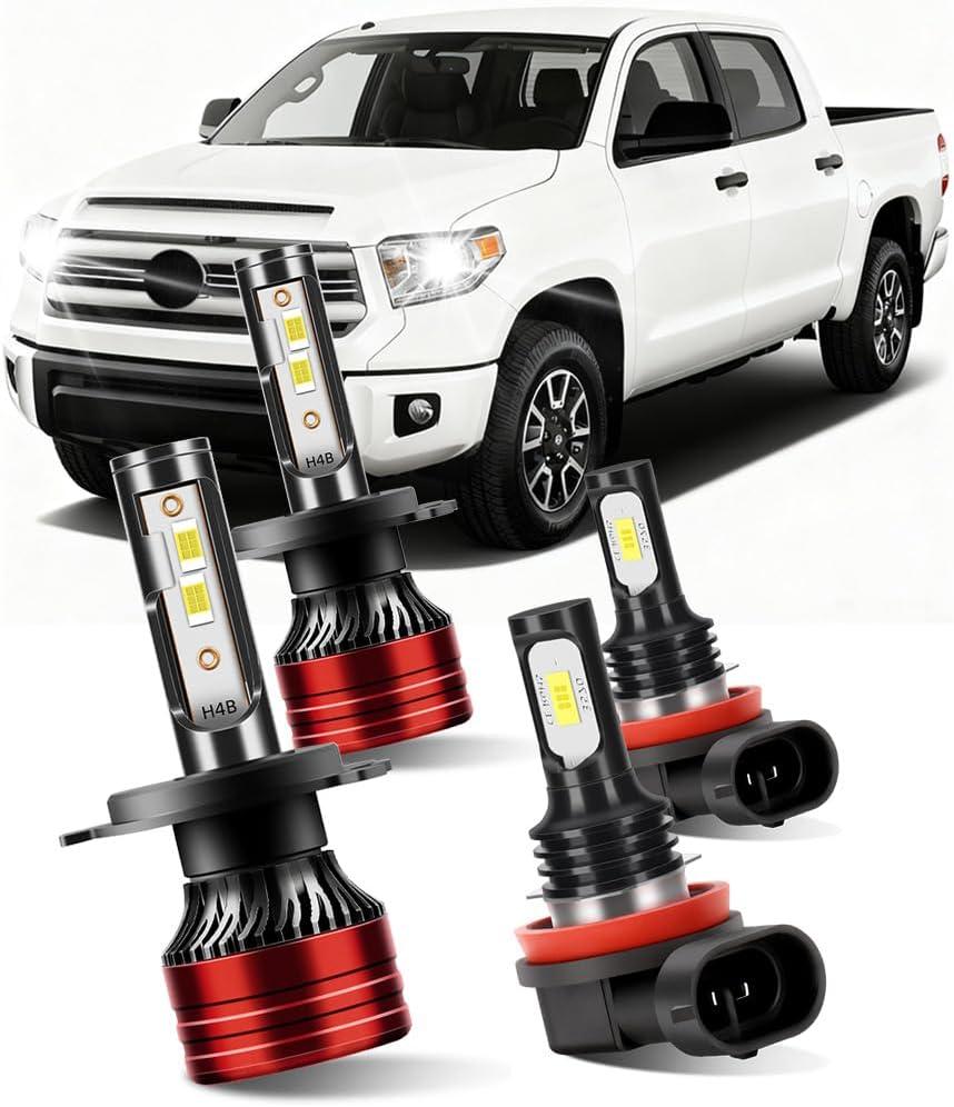 Light Bulbs Compatible for 2014-2018 Toyota Tundra H4 Low High Beam H11 Fog Lights Combo Pack 800% Brightness with Cooling Fan Plug N Play Pack of 4