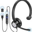 New bee USB Headset with Microphone for PC Computer Headset, Single Ear Noise Cancelling Mic, Call Center Wired Headphone with 3.5 mm/USB/Type C for Skype Zoom Tablet Laptop