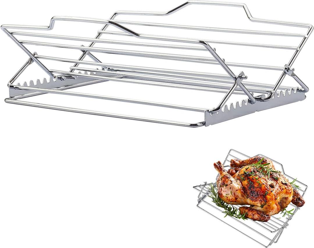Adjustable Roasting Rack for 9x13 Pan, Stainless Steel Turkey Rack Insert - Fits Oven, Smoker & Grill, Dishwasher Safe Non-Stick (1inch)