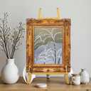 Metal Easel Stand Gold, Easel Stand for Sign Table Top Easels for Display Modern Metal Tripod with Chain Bracket for Paintings, Photographs, Posters, Mirrors- 16.7 x 8.7 x 4.3 Inch (H * W * D)