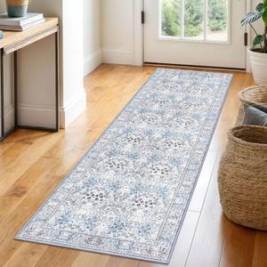 SIILOOM 2x6 Washable Runner Rug for Hallways, Grey Blue Soft Floor Modern Kitchen Rugs with Non-Slip, Non-Shedding Boho Rug for Bedroom Kitchen Porch Laundry Entryway 