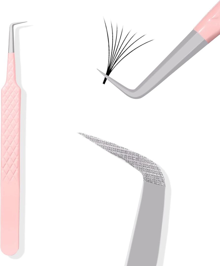 Fiber Tip Lash Tweezers for Eyelash Extensions, Professional 90 Degree Tweezers for Lash Extension Suppliers, Best Pink Tweezers Precision Tool Set (90 Degree)