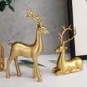 Thyle 4 Pcs Christmas Reindeer Decor Small Resin Standing Sitting Deer Figurine Mini Reindeer Christmas Table Decoration for Home Indoor Xmas Holiday Small Statue Rustic Table Decor(Gold)