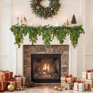 6FT Christmas Garland Decorations with 80 Lights for Mantel, Battery Operated Lighted Greenery Garland for Mantel Fireplace Staircase Indoor & Outdoor Decorations