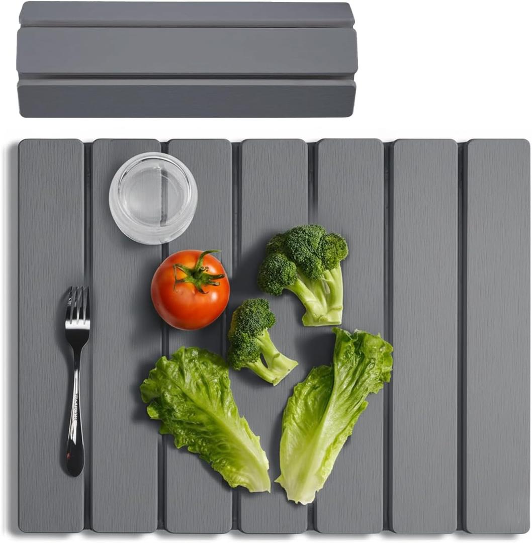 Meowoo Stone Drying Mat for Kitchen Counter, 15.7"x11.8" Foldable Diatomaceous Earth Mat, Super Absorbent, Quick-Dry Bath & Kitchen Pad for Dishes, Cups, Non-Slip, Fits Any Countertop - Dark Gray