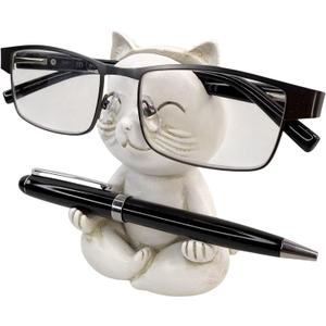 Top Brass Yoga Cat Eyeglasses & Pen Holder  Whimsical Reading Glasses Sunglasses Stand  Funny Desk Nightstand Glasses Keeper Rack Display  Meditating Zen Lotus Pose Figurine