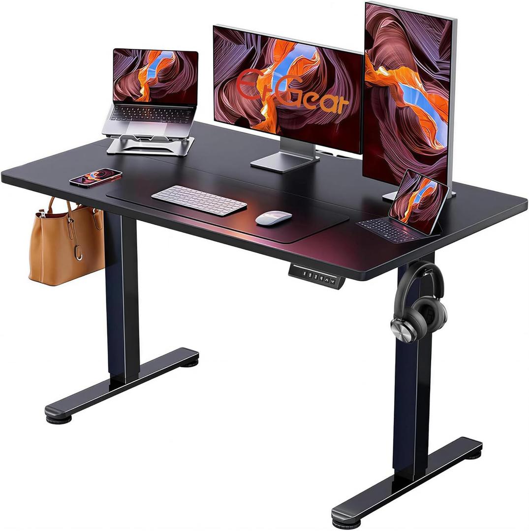 ErGear Height Adjustable Electric Standing Desk, 48 x 24 Inches Sit Stand up Desk, Memory Computer Home Office Desk, Black, 47.2 X 23.6 Inches