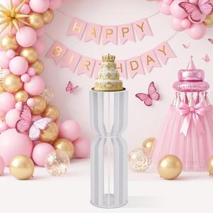 Hourglass-Shaped Cake Stand with Cylinder Pedestal, Large White Round Plinth for Weddings, Birthdays, Baby Showers & Party Decor