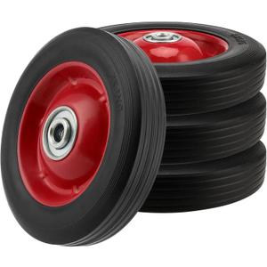 4 PCS 8 x 1.75 Inch Solid Rubber Tire, Black Red Solid Rubber Wheels with 1/2 Inch Axle, Hand Truck Replacement Wheels for Garden Carts, Wheelbarrows