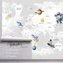 YQWDMX - Grey map Peel and Stick Wallpaper Cartoon Planet Kids wall Mural for Nursery ZY04 L