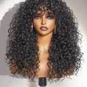 GORGIUS Shaggy Haircuts Natural Black Curly Wigs with Bangs Crafted with Style-Archive Technology: Premium Fiber & Remy Human Hair Blended, Realistic Look with True Scalp