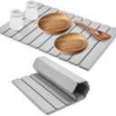 Large Stone Dish Drying Mats for Kitchen Counter, 24"(L)16"(W) Collapsible Quick Dry Dish Drying Mat, Eco-Friendly Absorbent Diatomaceous Earth Mat for Dishes Bottles Cups, Match Any Countertop