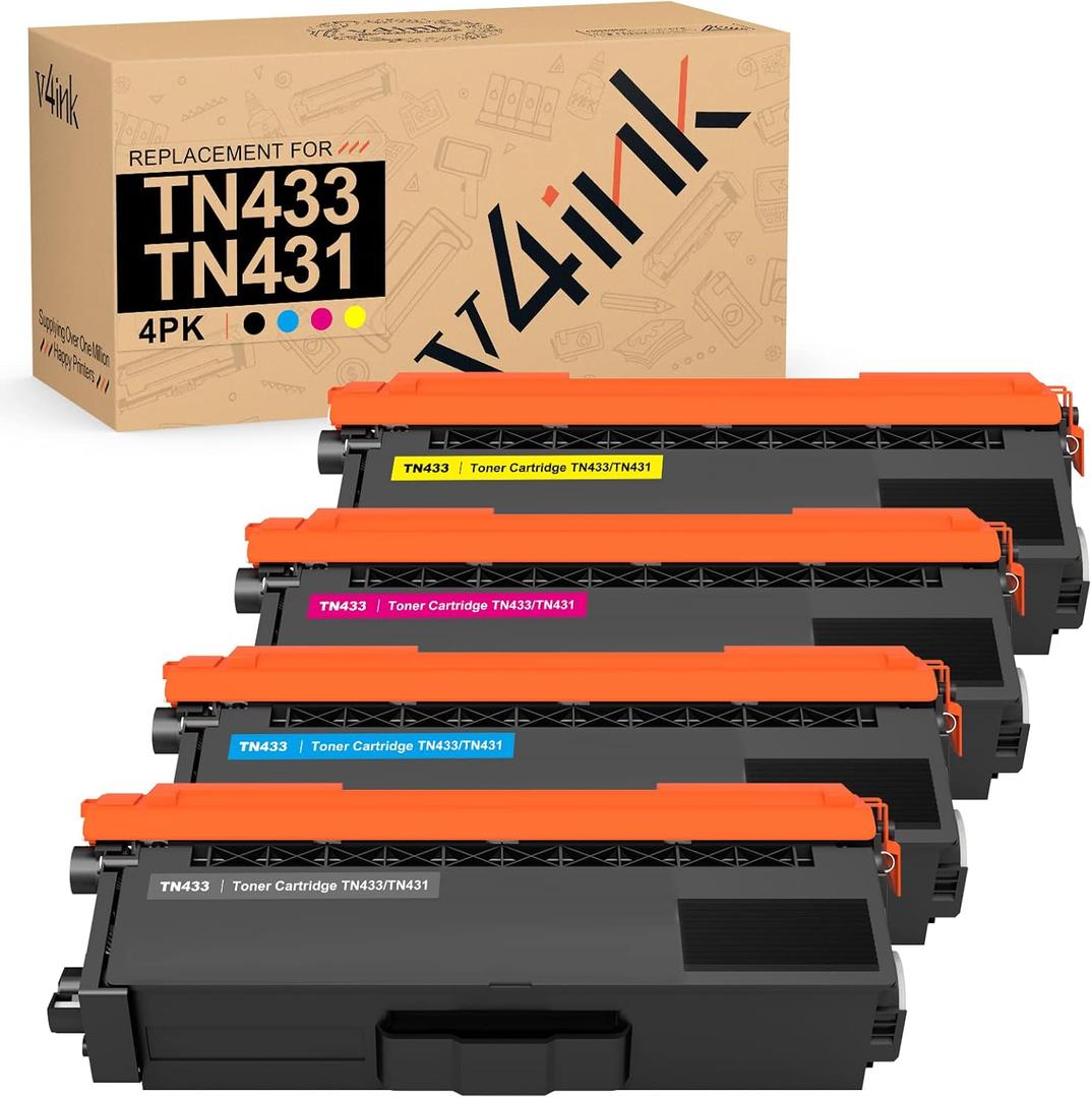 v4ink TN-433 TN-431 Compatible Toner Cartridge Replacement for Brother TN433 TN431 TN433BK to use with Mfc-L8900Cdw Mfc-L8610Cdw Hl-L8260Cdw Hl-L8360Cdw Hl-L8360Cdwt Hl-L9310CDW (Color Set) (High Yield)