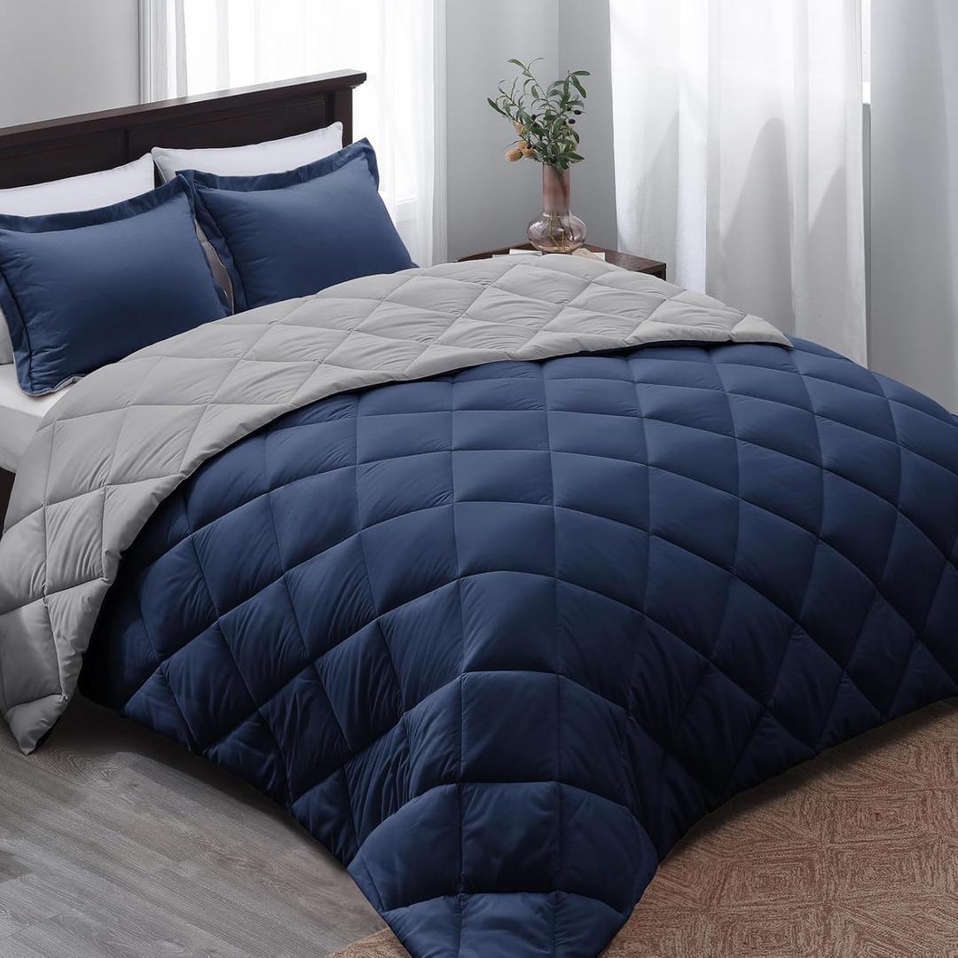 Basic Beyond Full Size Comforter Set - Navy and Grey Comforter Set Full, Reversible Comforter Full Size Set, 1 Comforter (82"x92") and 2 Pillow Shams (20"x26"+2")