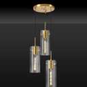 Brushed Gold Pendant Light Fixtures, 3-Light Modern Cluster Pendant Lights with Clear Striped Glass Shade, Farmhouse Brass Chandelier for Kitchen Island Dining Room Foyer