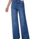GRAPENT Pull On Women' s Jeans Baggy Stretchy High Waisted Denim Wide Leg Trouser Pants Trendy Front Seam 90s Loose Jean (M, Darkness Blue)