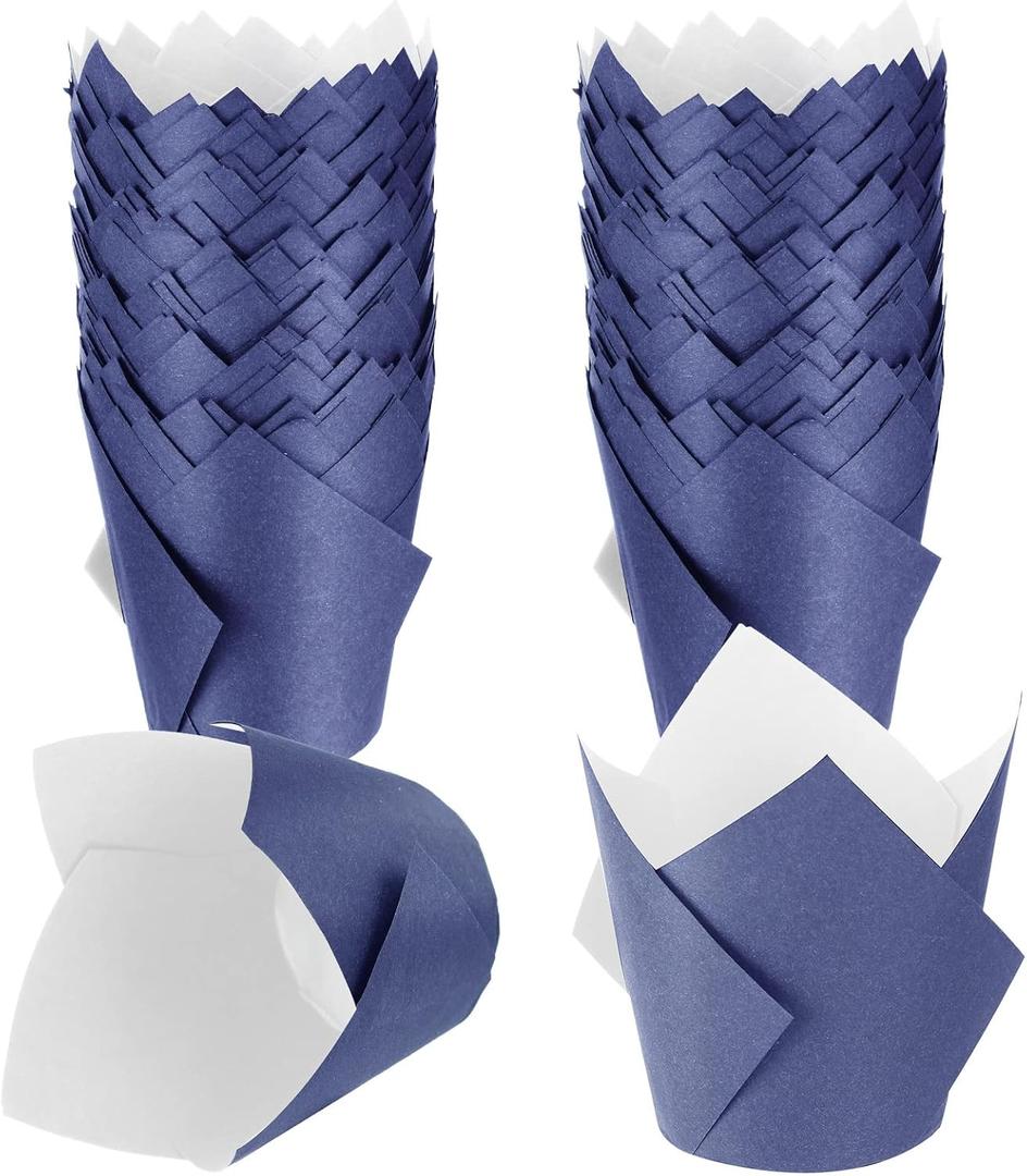 Jutom 200 Pack Tulip Cupcake Liners Paper Baking Cups Greaseproof Muffin Liners Grease Resistant Cupcake Wrappers for Weddings Birthday Cake Balls Muffins Candy Jelly Party(Dark Blue)