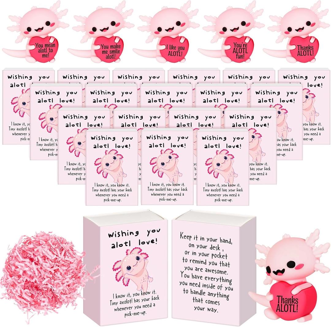 Cinnvoice 25 Set Bulk Employee Appreciation Gifts Thank You Teacher Nurse Coworker Office Staff Funny Desk Pets Cute Resin Ornament Emotional Card Box Graduation Positive Party Favor (Axolotl)
