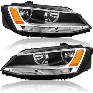 APSVE For 2011-2018 Volkswagen Jetta MK6 Headlights Headlamps Left Right Chrome (Chrom Housing; Amber Corner; Clear Lens)