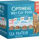 Optimeal Wet Cat Food Variety Pack - Sea Protein Selection, Grain Free Tender Morsels, High Protein Premium Nutrition Made with Natural European Ingredients, Adult Cat Pouches 3oz (Pack of 12) (EXP 03/12/28)