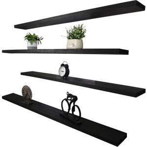 Wood Floating Shelves for Wall, Wooden Wall Shelves for Bedroom, Wall Mounted Shelves for Living Room, Set of 4 Black 48 Inch