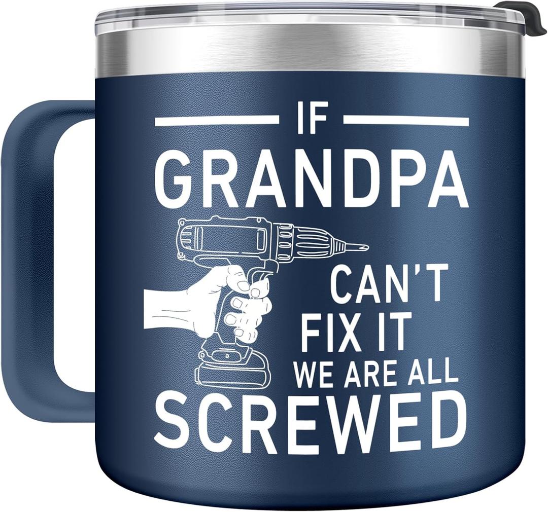 2 x Grandpa Gifts for Fathers Day - Funny Birthday Christmas Gifts for Grandfather from Granddaughter Grandson - 16 Oz Tumbler Mug Dark Blue