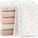 Bearmoss 6 Pack Large Muslin Burp Cloths, 100% Cotton Soft Baby Burping Cloths for Boy, Girl, 23.6" X 23.6" Absorbent Milk Spit Up Rags, Newborn Essentials (Pink Print)
