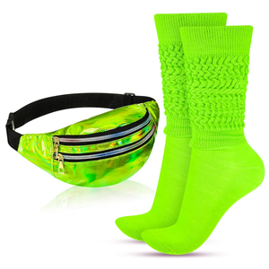 Tarpop 80s Neon Women Socks Holographic Fanny Pack Slouch Long Scrunch Sock Waist Bag for 80s 90s Halloween Costume