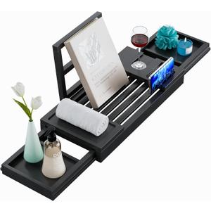 Yirilan Foldable Bamboo Bathtub Tray Caddy, Bathtub Tray, Can Place Wine Glasses, Books, Mobile Phones Multifunctional Bath Tub Tray, Suitable for Gifts in Various Festivals, Brown