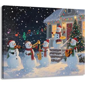 2 x Woxfcart Musical Snowman Christmas Wall Art Canvas Print, Winter Holiday Snow Scene with Snowmen Band, Home Decor, 15 x 12 inche (Xmas-25-14)