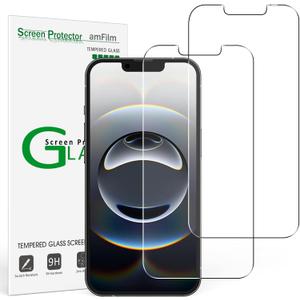 amFilm Essential Screen Protector for iPhone 14 iPhone13 iPhone 13 Pro 6.1", Premium 9H+ Tempered Glass, Anti-Scratch, HD-Clear and Touch-Sensitive, Case Friendly, 2 Pack
