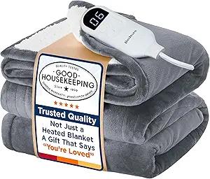 Bedsure Electric Blanket Twin with Preheat Function  Soft Flannel Heated Blanket Twin Size, Fast Heating with 6 Time Settings (Up to 10H) & 6 Heat Settings, Gifts for Grandma (62x84 inches, Grey)