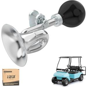 10L0L Golf Cart Bugle Horn, Retro Chrome Snail Air Horn for Yamaha, EZGO, Club Car | Loud & Classic Safety Horn | Universal Fit for Golf Carts, Bikes, Boats | Stainless Steel & Weatherproof (Silver)