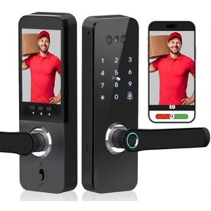 3D Face Recognition Smart Door Lock with HD Camera: Keyless Entry, Fingerprint, Passcode, IC Card, Key, Tuya App, Doorbell, Auto-Lock Deadbolt for Front Door, DIY Installation