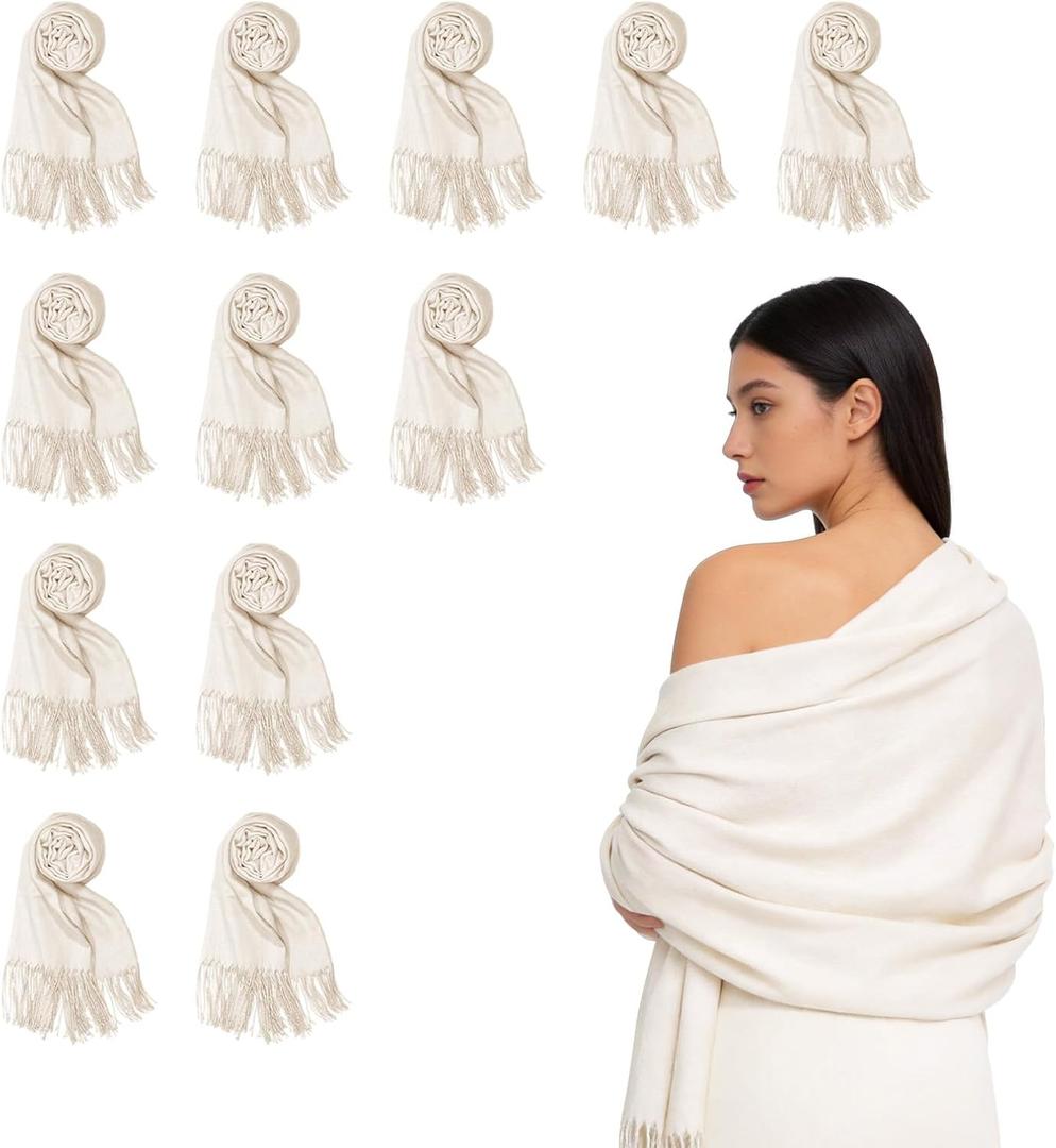 12pcs Wedding Shawls with Fringes Bulk Wedding Scarf Shawl for Guests Wedding Favor Bridal Shawls Gift Outdoor