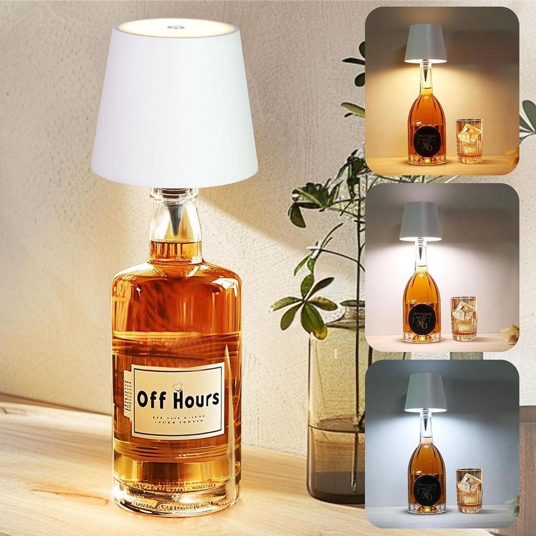 Cordless Bottle Lamp, 3 Color Dimmable Rechargeable Wine Bottle Lights Kit for Liquor Bottles, 5200mAh Portable Battery Operated Cordless Wine Lamp Shape for Restaurants Bars Party (White)