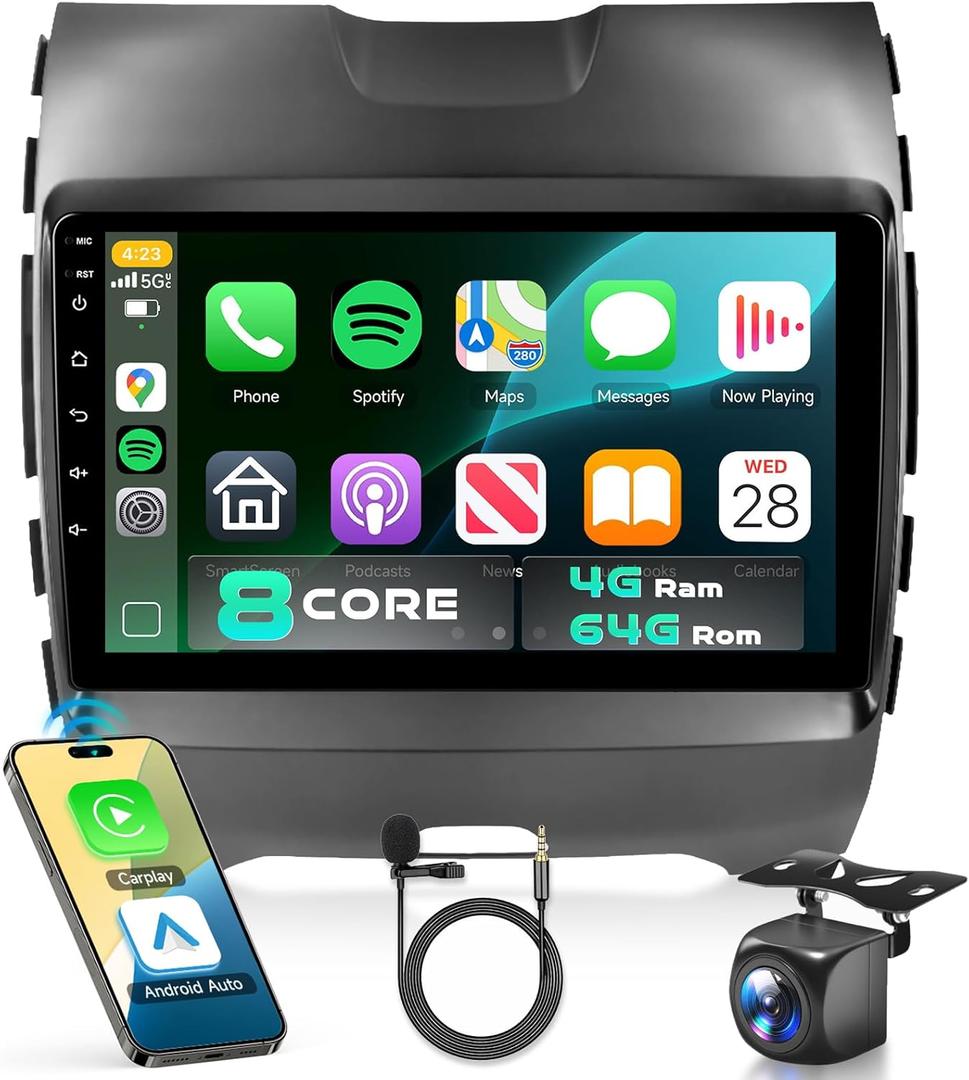 8Core 4GB+64GB 5/6Ghz WiFi Radio for Ford Edge 2016 2017 2018 2019 2020 Car Stereo Android 15 Snapdragon Processor 9 Inch 1280x720 IPS Touchscreen Carplay/Android Auto GPS FM/RDS SWC Camera