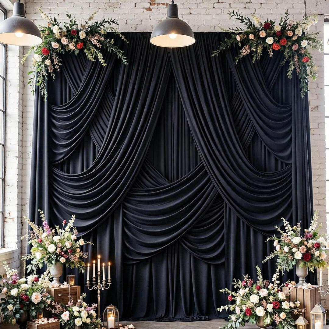 30ft x 12ft Black Backdrop Curtains for Wedding Parties, Wrinkle Free Photo Backdrop Drapes 6 Panels 5x12ft Back Drop Cloth for Birthday Retirement Halloween Photography Background