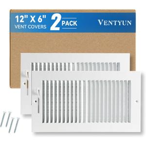 Air Vent Cover, 2-Pack Air Return Grilles for Wall and Ceiling, Fits 12"×6" Duct Opening, Two-Way Deflection, Adjustable Airflow, Easy Installation with Screws