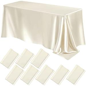 Lounsweer 8 Packs Satin Tablecloth 102 x 58 Inches Rectangle Table Cover Silk Smooth Fabric Champagne Party Table Cloth for Rectangle Table Parties, Holiday Dinner Wedding Banquet Decoration (Ivory)