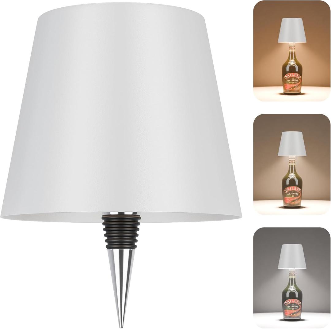 2025 New Wine Bottle Lamp,LED Cordless Cork Lights Rechargeable via USB-C for Liquor Bottles,3 Color Small Dimmable Touch Decorative Lamp for Home Bar Decor,Office&Bar,Restaurant(White)