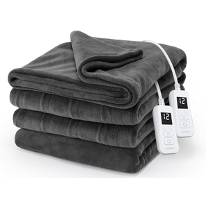 Sunbeam Electric Royal Luxe Microplush Heated Blanket 12 Heat Settings, 12-Hour Selectable Auto Shut-Off, Fast Heating, Warm and Cozy, Jet Grey Color, Queen, 90" x 84"