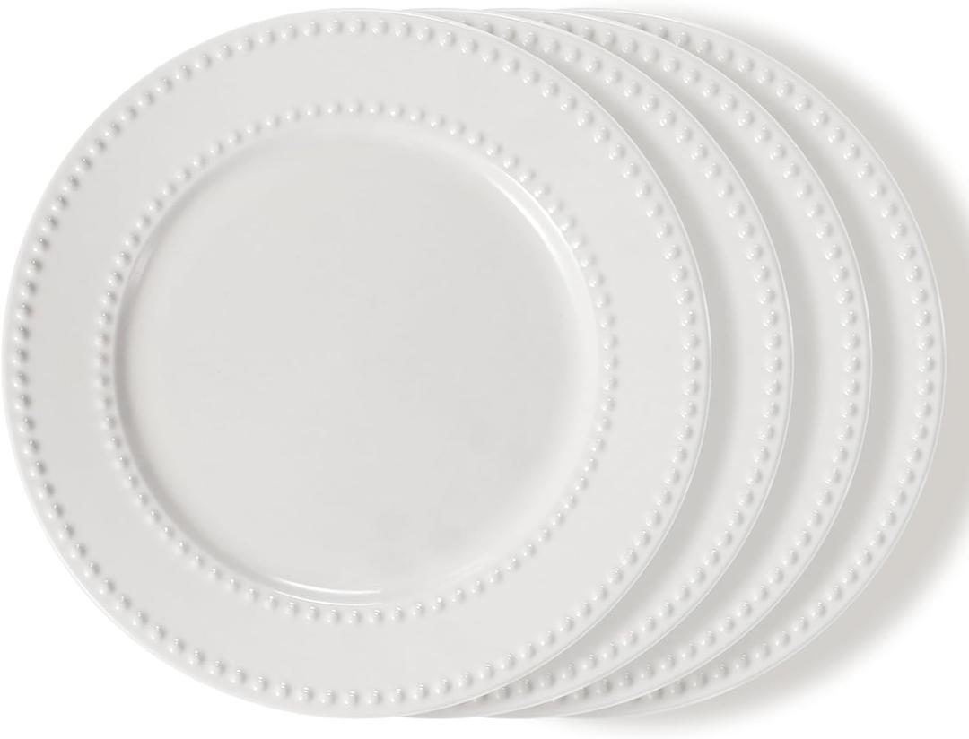 Wareland Embossed Salad Plates Set of 4, 8 inch White Ceramic Dessert Appetizer Plates, Small Dinner Plates, Restaurant Kitchen Dish, Scratch-Resistant, Chip-Resistant, Oven Microwave Dishwasher Safe