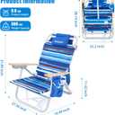 SUNNYFEEL Folding Beach Chair, Aluminum Heavy Duty Beach Chair with 5-Position, Portable Camping Chair for Adult, Low Back, Wood Armrest, Lightweight, 300lbs, Blue Stripe, 2 Pack