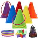 Carnival Games Combo Set 3 in 1, 31PCS Soft Plastic Cones Bean Bags Ring Toss Game with Carrying Bag, Gift for Outdoor Birthday Party/Xmas