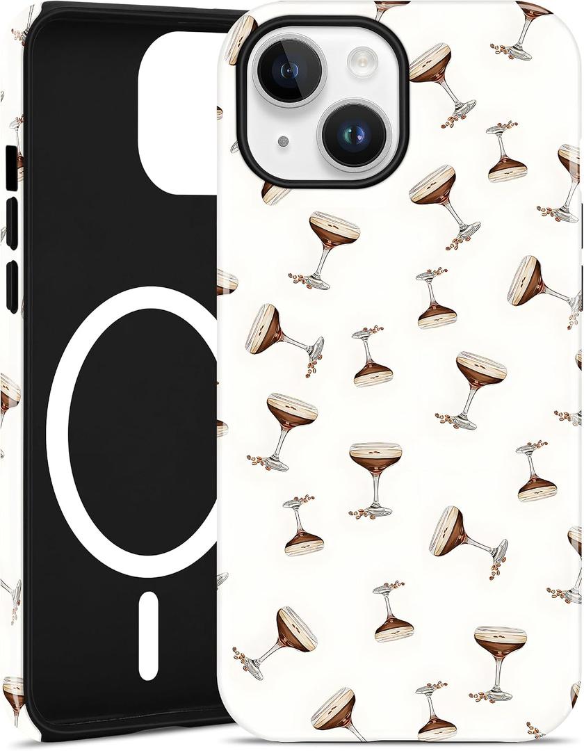 Magnetic Case for iPhone 14 Plus, Compatible with MagSafe, Cute White Aesthetic Martini Glasses Magnetic Soft TPU and Hard PC Shockproof Protective Phone Cover for Women Girls