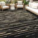 HEBE Outdoor Rug 9'x12' for Patios Clearance Waterproof Patio Mat Plastic Straw Rug Reversible RV Camping Tent Rug Outside Indoor Outdoor Area Rugs for RV,Deck,Beach,Balcony,Camper (Stripe/Black)