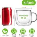 4 Pack Double Walled Glass Coffee Mugs, 16 oz Large Insulated Clear Coffee Cups with Handle, Cappuccino Mug for Espresso, Latte, Americano, Tea Bag, Beverage, Heat & Cold Resistant