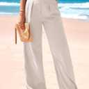 KIRUNDO Wide Leg Dress Pants for Women High Waisted Office Work Trousers Business Casual Slacks Button Flowy Palazzo Pant (Beige, L)