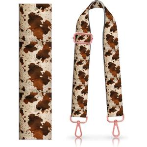 Fashion Rose Gold Clasp Purse Strap - Adjustable 1.5 Wide Replacement Crossbody Strap for Handbag Guitar Strap Shoulder Strap Canvas Bag (Brown Cowhide Print)